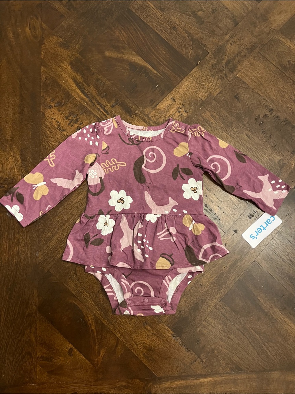 Carter's Purple Peplum Long-Sleeve Bodysuit - Butterfly and Floral Print
